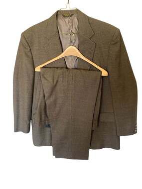 Embassy Square Men's 100% Pure Wool 2-Piece Suit Brown Houndstooth Made in USA